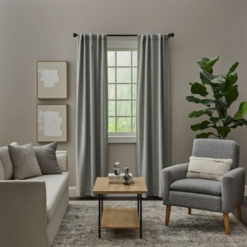 allen + roth 84-in gray trellis room darkening interlined back tab curtain panel pair