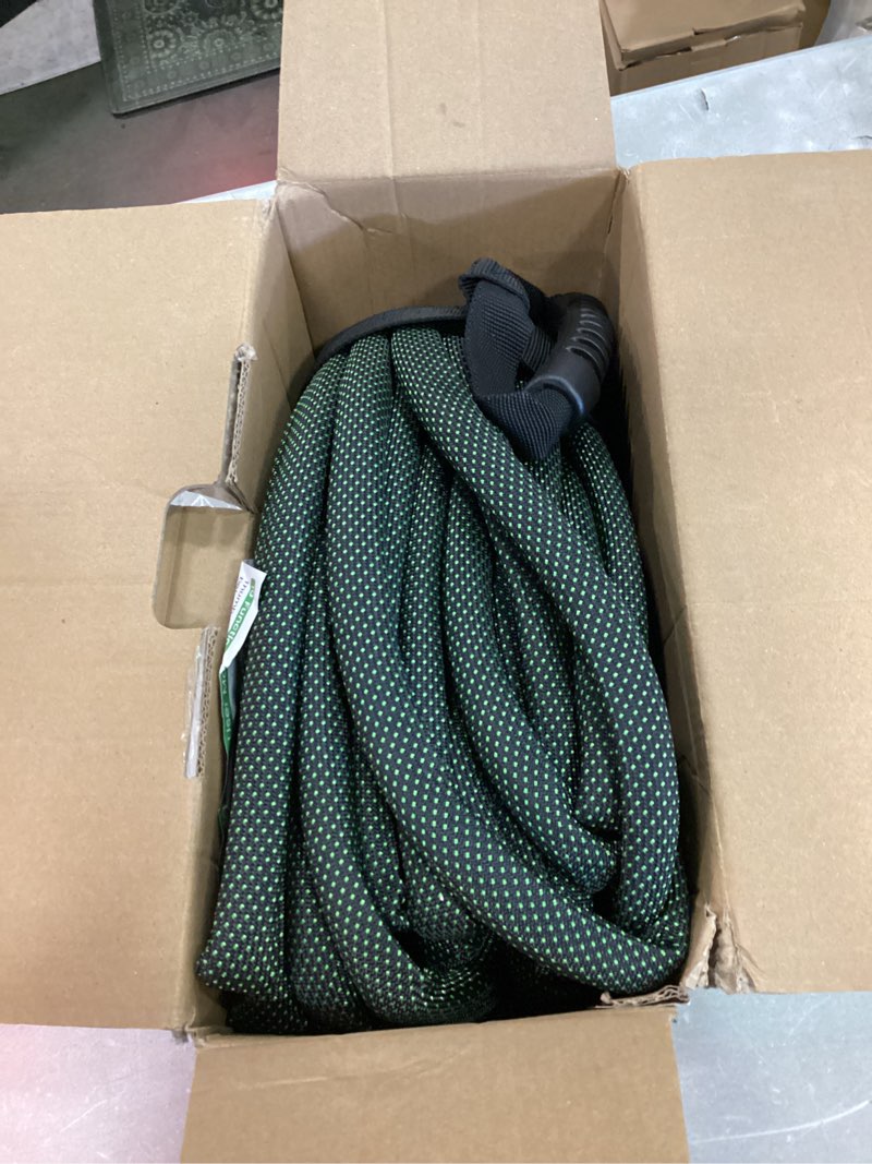 Condition photo showing Good Condition for non-expandable garden hose 100 ft, lightweight hose with 10 function spray nozzle, kink-free flexible water hose, durable, leak-proof, 360° swivel connectors, portable storage strap green 100ft