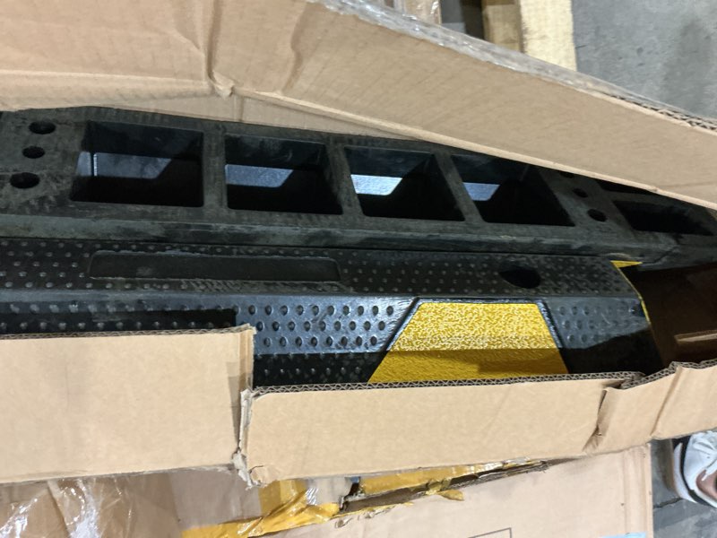 Condition photo showing Good Condition for 2 pack heavy duty rubber parking curb with reflective stripes capacity wheel stopper for garage, driveway & truck parking protection