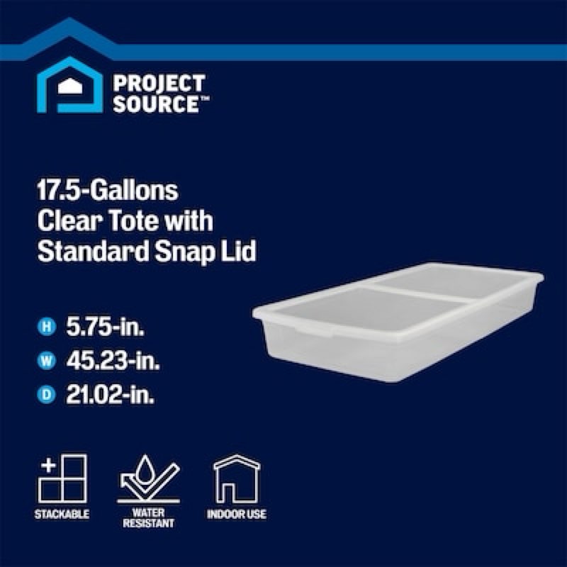 ( 5 pack )  project source x-large 17.5 -gallons ( 70 -quarts ) clear stackable underbed tote with standard