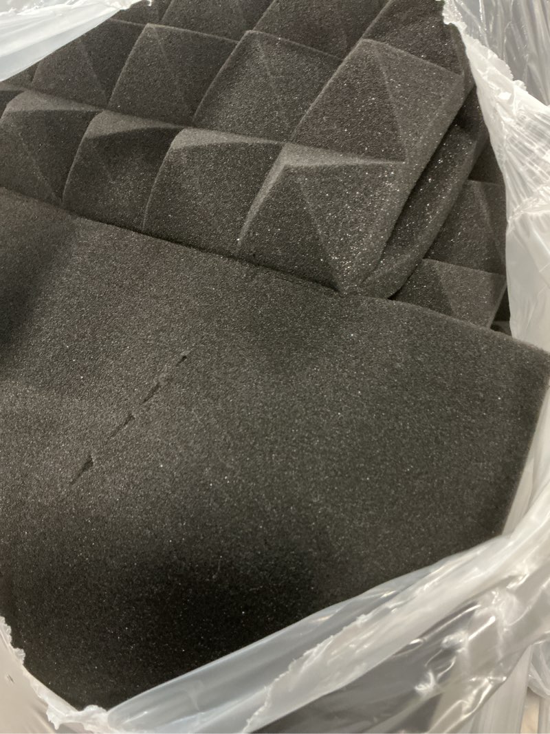 Condition photo showing As Is for 4 Pack-48 x 24 x 2 Inches Pyramid Designed Acoustic Foam Panels, Sound Proof Foam Panels, High Density and Fire Resistant Acoustic Panels, Studio Foam for Wall (Black 4 Pack, 48 x 24 x 2 Inches) 48 x 24 x 2 Inches Black 4 Pack