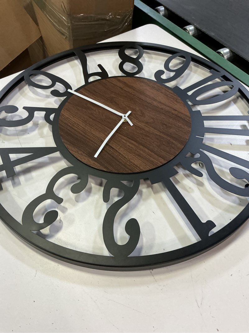 Condition photo showing As Is for leike large wall clocks with night light battery operated,silent non ticking,rustic modern big wood clock for living room, bedroom,kitchen,farmhouse,office,home decor-24 inch(black-arabic number) black-wood-arabic 24 inch
