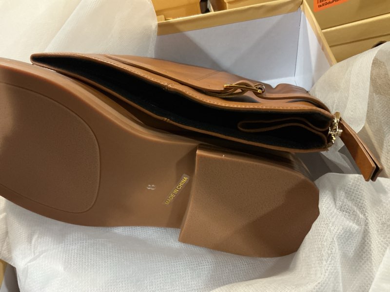 Condition photo showing New/Like New for (size 8)women's knee high boots chunky heel square toe tall boots for women low heel back zipper boots 6 brown
