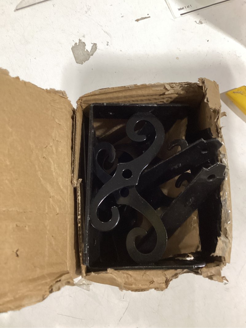 Condition photo showing As Is for HOME MASTER HARDWARE 5 inch Shelf L Brackets Decorative Shelf Brackets Shelf Support Corner Brace Joint Right Angle Bracket with Screws Black 10-Pack (5 x 3-1/2 inch)