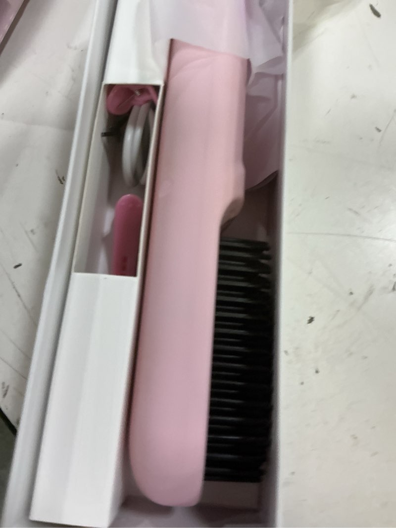 Condition photo showing As Is for go brush pro for short hair hair straightener brush cordless & portable with 300m negative ions, 4 temps fast heating, game day ready styling tool for watch parties, travel & daily use nude pink black