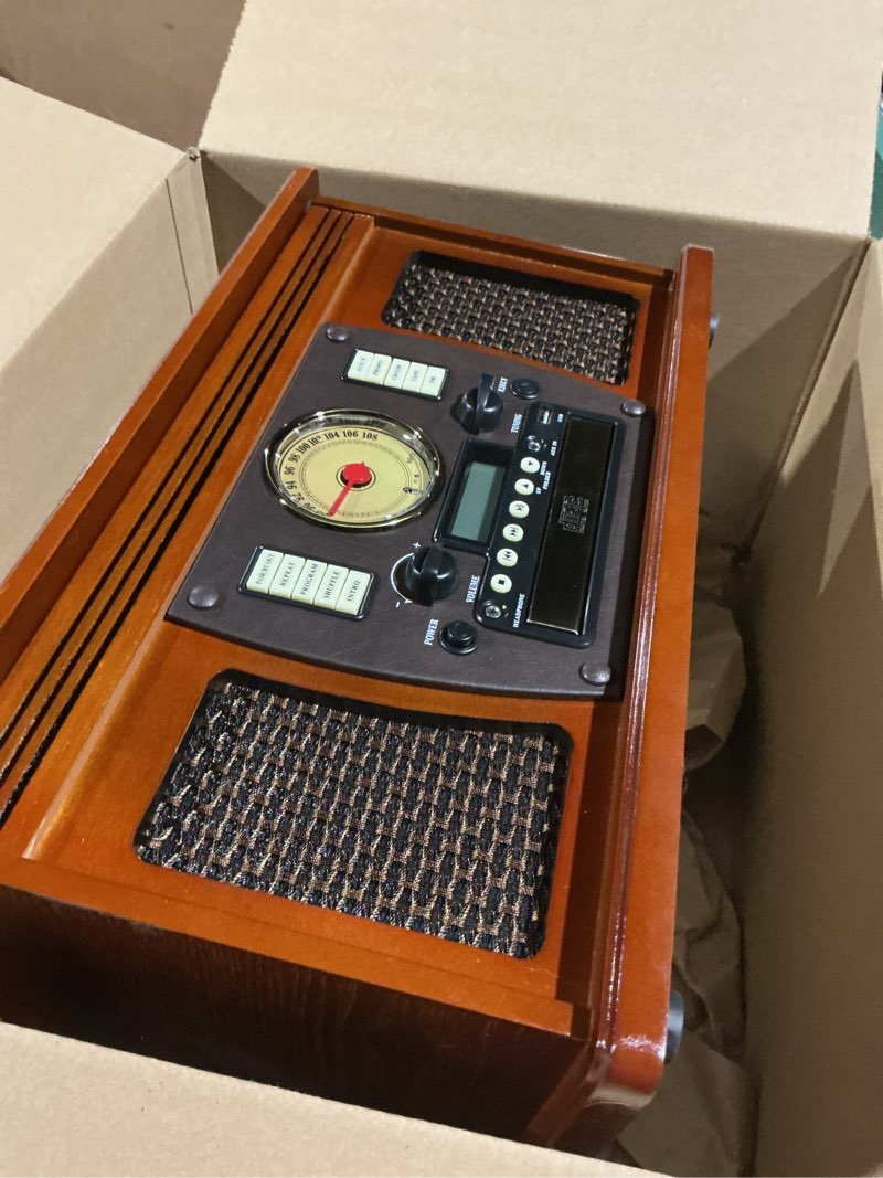 Condition photo showing As Is for Victrola Wood 8-in-1 Nostalgic Bluetooth Record Player - VTA-750B - Brown