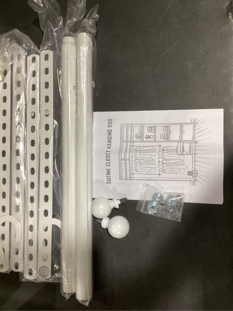 Condition photo showing New/Like New for Closet Rods for Hanging Clothes, Adjustable Metal Closet Extender Hanging Rod, Space-Saving Closet Rod Extender Clothes Hanging Bar, Closet Poles for Hanging Clothes (White, 31.5-47.2 IN) White 31.5-47.2 IN