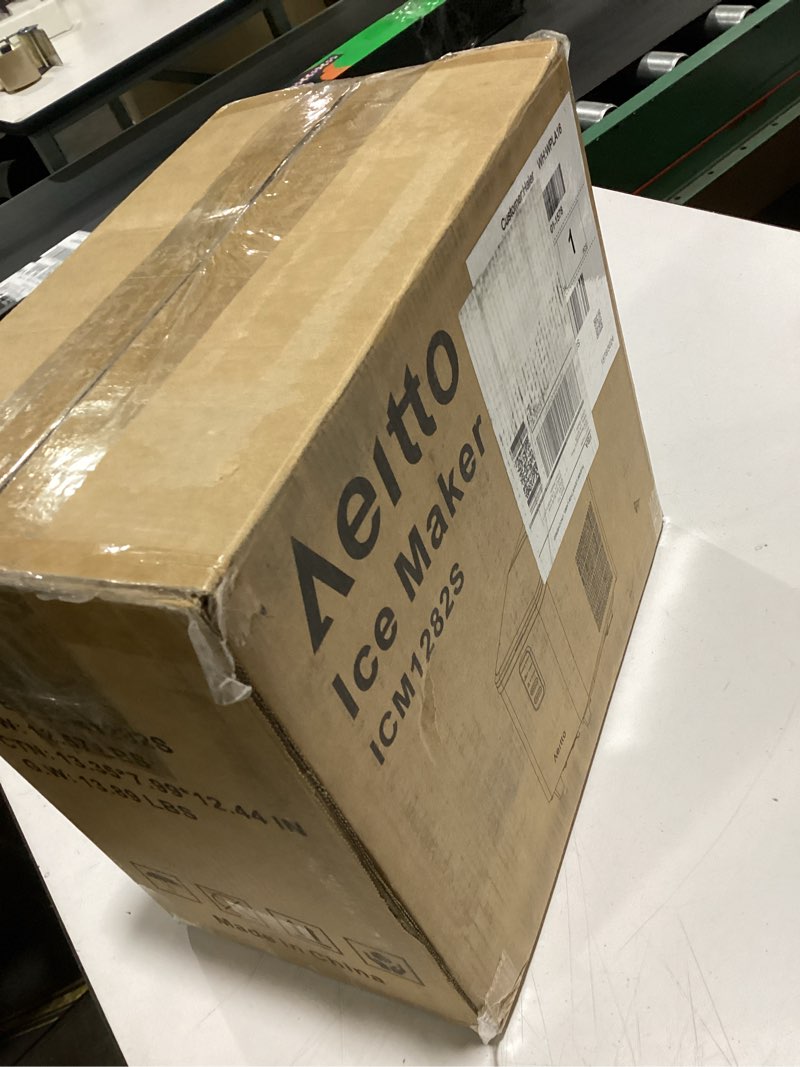 Condition photo showing Good Condition for Aeitto Countertop Ice Maker Machine, 26lbs Ice in 24H, 8 Bullet Ice Cubes in 6 Mins, Self-Cleaning Portable Ice Maker with 2 Ice Sizes, Basket & Scoop for Home, Kitchen, Office, Stainless Steel