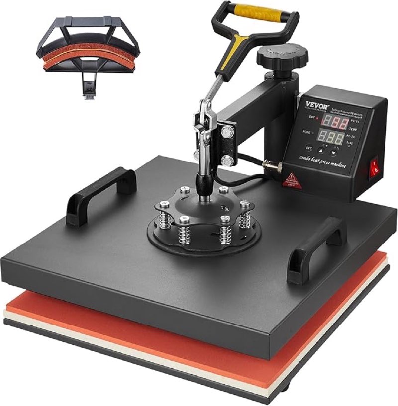 vevor 2 in 1 heat press machine for t shirts and hats, 15x15 inch professional swing away digital tshirt press machine for sublimation, vinyl, heat transfer projects