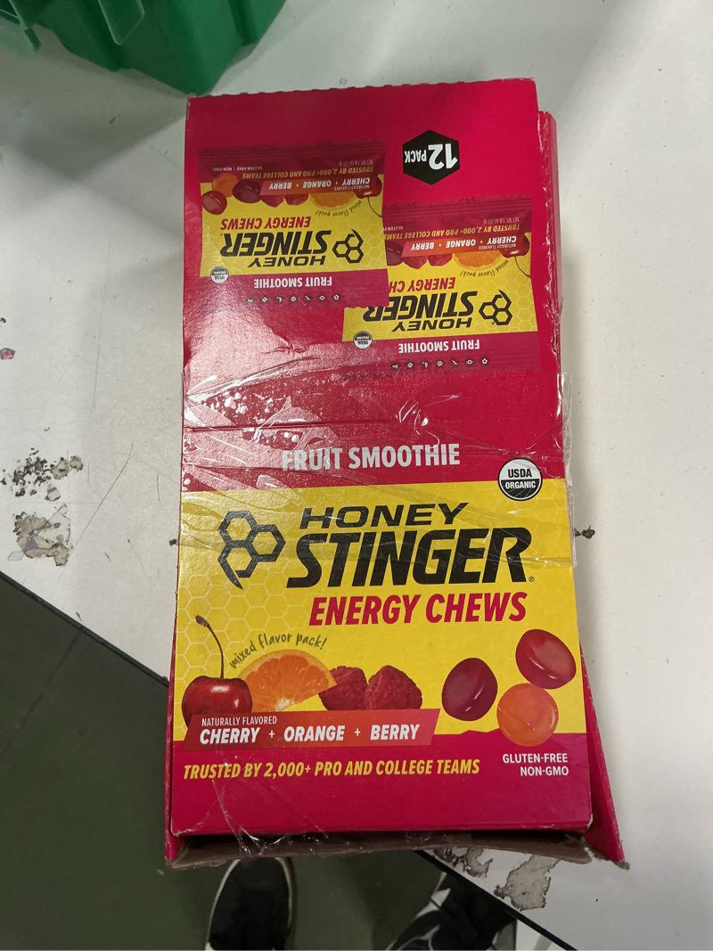Condition photo showing New/Like New for Honey Stinger Organic Fruit Smoothie Energy Chew, Gluten Free & Caffeine Free, for Exercise, Running and Performance, Sports Nutrition for Home & Gym, Pre and Mid Workout, 12 Pack, 21.6 Ounce Fruit Smoothie 1.8 Ounce (Pack of 12)