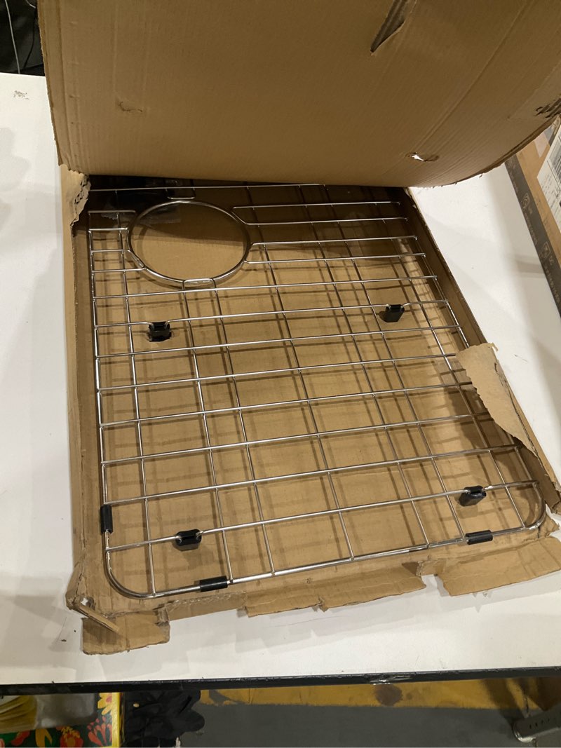 Condition photo showing Good Condition for ipegtop sink bottom grid, stainless steel sink protector 26-1/8" x 14-1/8" rear drain hole, sink grate sink rack for bottom of kitchen sink single sink bowl with sink hole cover, one-piece 26-1/8" x 14-1/8",rear drain
