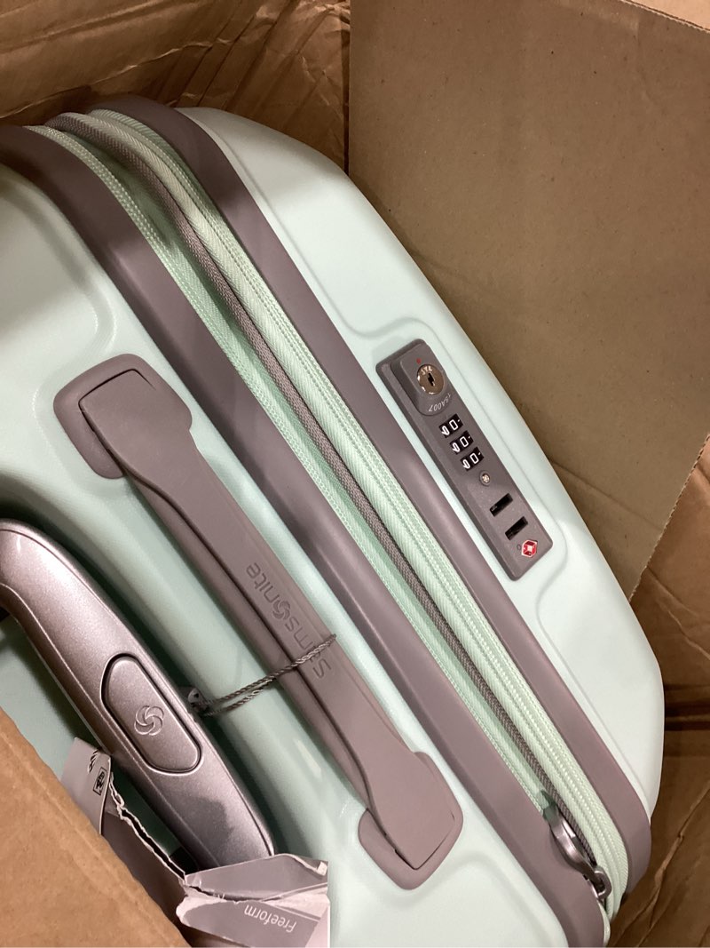 Condition photo showing Good Condition for Samsonite Freeform Hardside Carry-On Luggage with Spinner Wheels - Hardshell Suitcase - TSA, Airline-Approved - Expandable Hard Shell, Smooth Rolling Wheels for Lightweight Travel - Mint Green Carry-on Spinner Mint Green