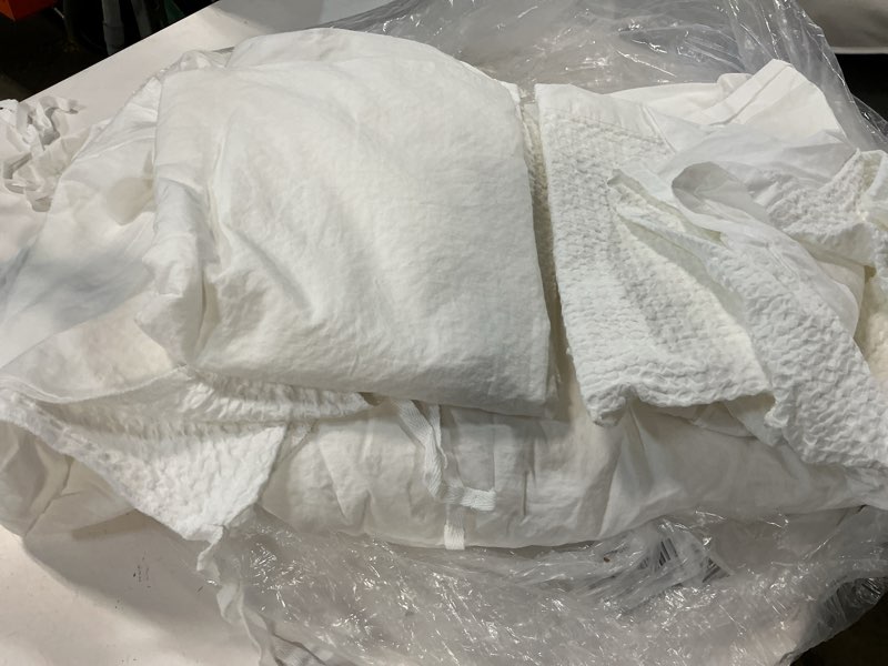Condition photo showing As Is for organic luxe honeycomb duvet cover set, king/cal king, white
