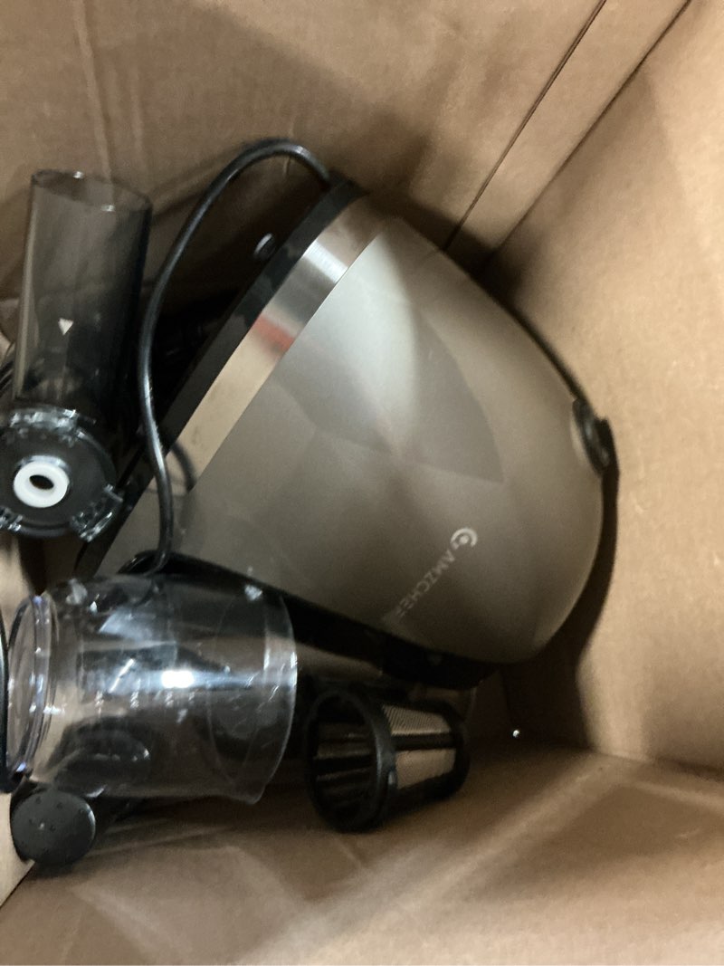 Condition photo showing As Is for amzchef cold press masticating juicer machine - 90% yield reverse system, quiet motor for home & breakfast, 3-step clean with brush, includes 50+ juice recipes, light grey