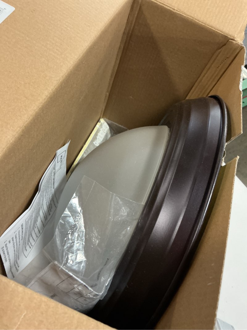 Condition photo showing As Is for mainstays 13" classic flush mount ceiling light, bronze finish frosted glass shade, bulb not included