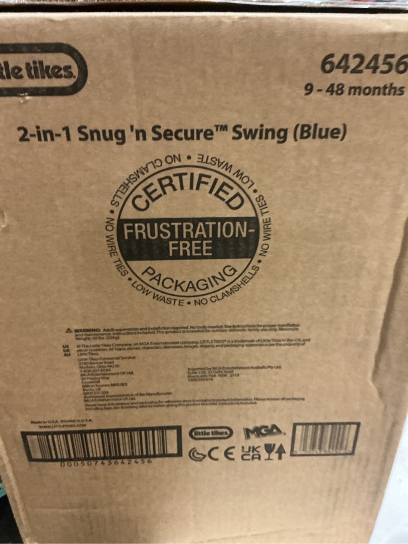 Condition photo showing New/Like New for little tikes 2-in-1 snug  n secure blue swing for baby and toddlers  ages 9 months - 4 years