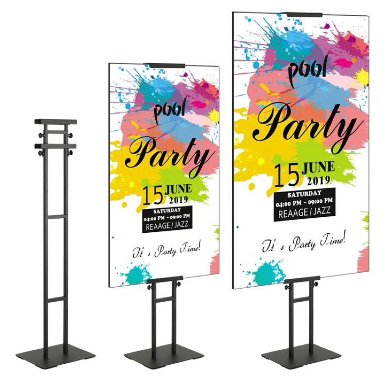 vevor poster stand, adjustable height up to 75", double-sided heavy duty pedestal sign holder, floor standing sign holder banner stand, black
