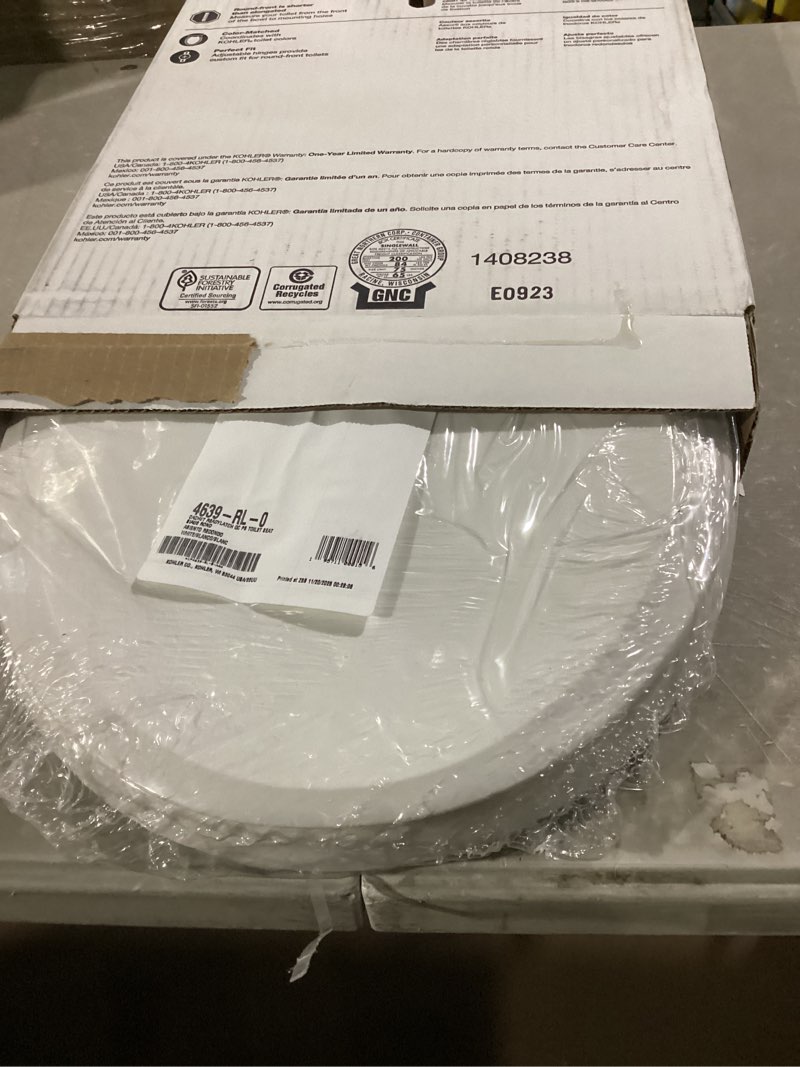 Condition photo showing Good Condition for KOHLER 4639-RL-0 Cachet ReadyLatch Round Toilet Seat Soft Close, White White Round Ready Latch