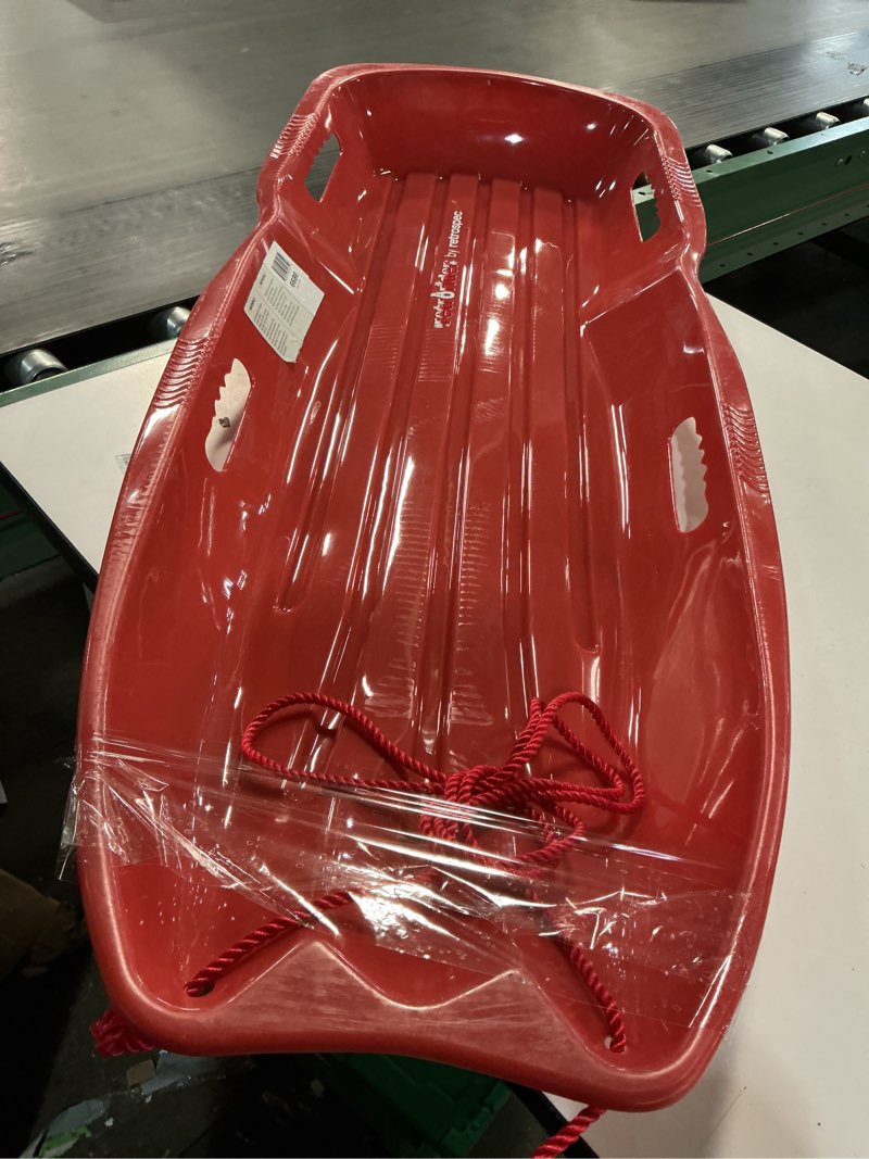 Condition photo showing Good Condition for Retrospec Retrorider Plastic Snow Sled – Toboggan Style with Pull Rope, Cold-Resistant Coating, and Hard Bottom for Smooth Downhill Rides – Available in 35" and 48" Sizes for Kids and Adults Single Brrgundy 48"