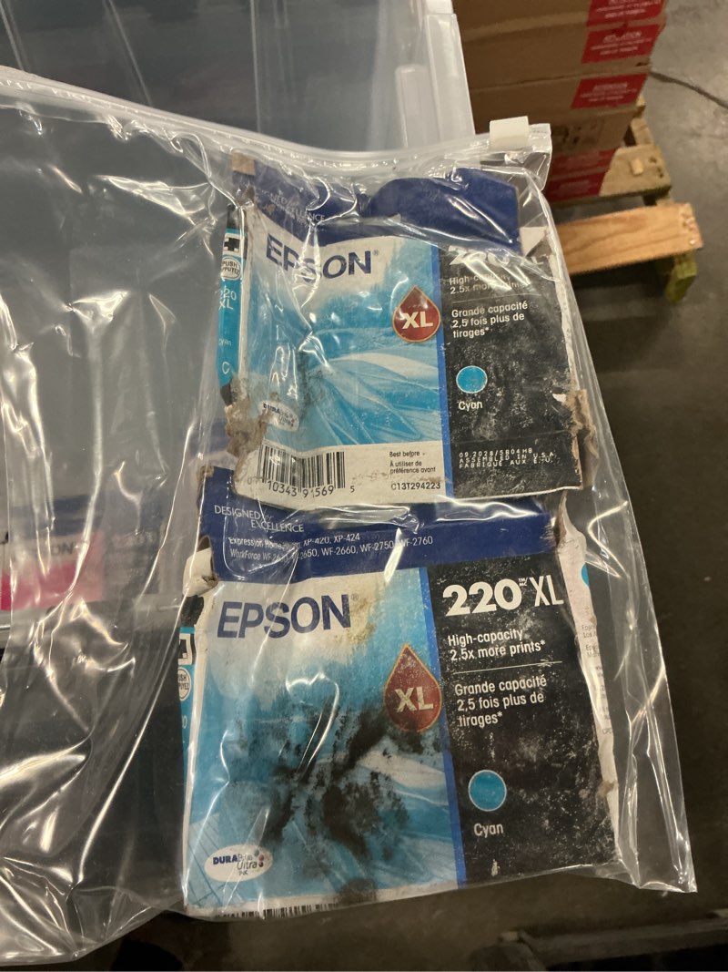 Condition photo showing As Is for epson 220 durabrite ultra ink high capacity cyan cartridge (t220xl220-s) works with workforce wf-2630,2650, 2660, 2750, 2760 and expression xp-320,420, 424