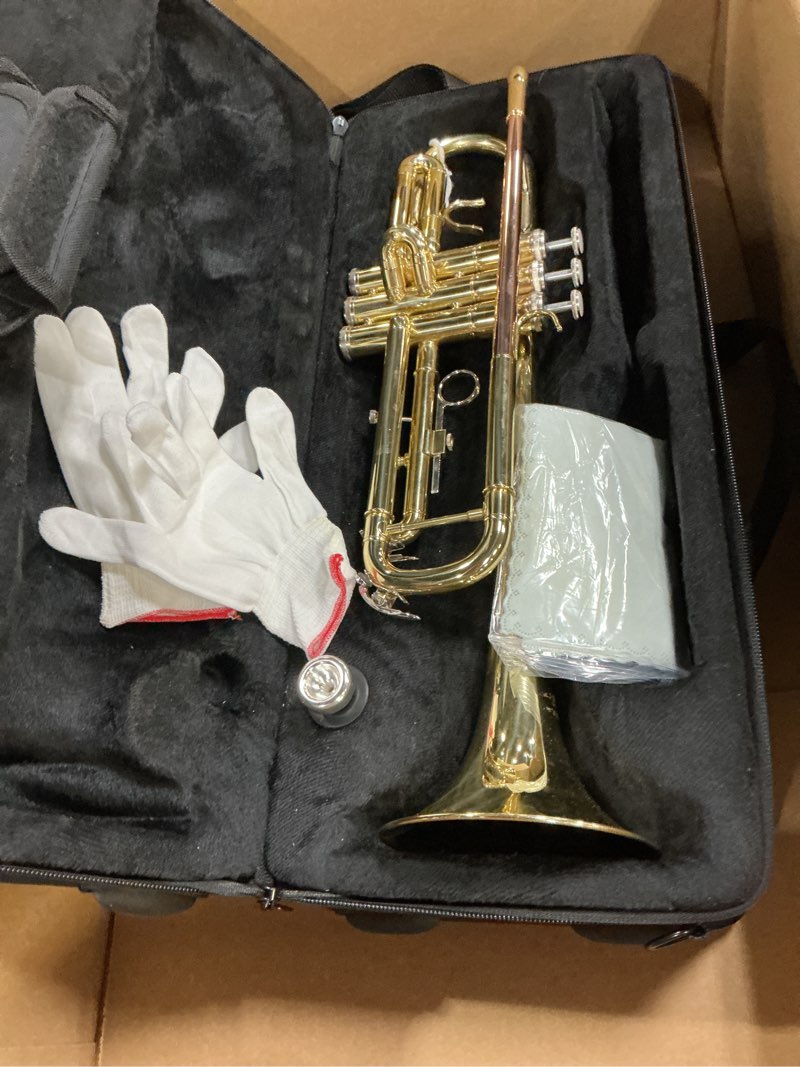 Condition photo showing New/Like New for glory bb trumpet - trumpets for beginner or advanced student with case, pair of gloves-gold