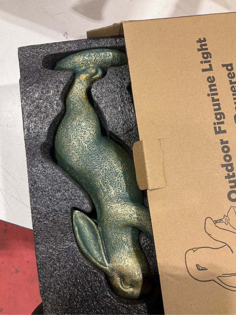 Condition photo showing Good Condition for mininova garden statues rabbit with solar lantern resin outdoor bunny figurines decorations for patio yard lawn ornaments gifts for mother's day birthday housewarming bronze rabbit
