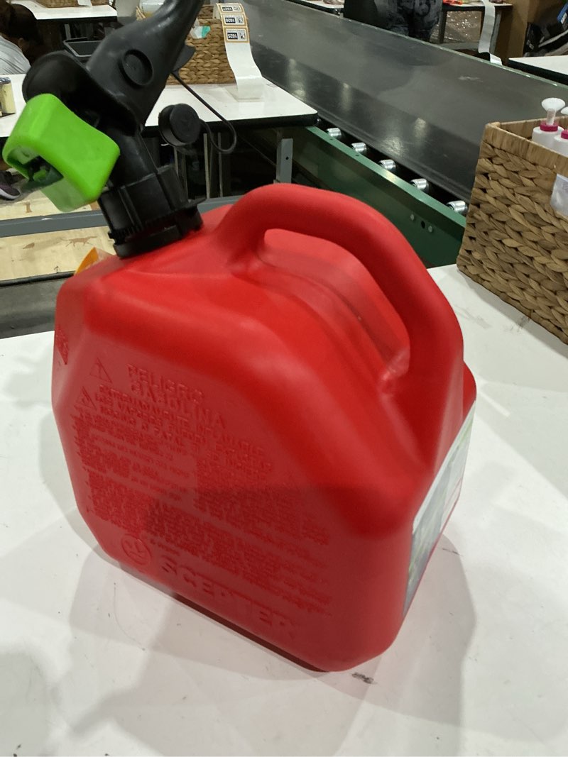 Condition photo showing As Is for scepter smart control gasoline fuel can, 2-gallon, red, model# fr1g201