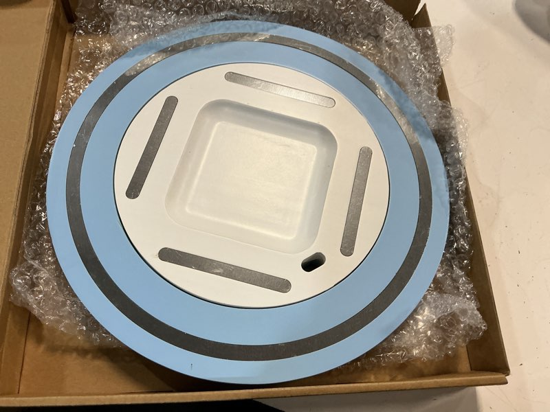 Condition photo showing As Is for 360° round turntable for toniesbox 1 storage shelf magnetic organizer for tonies figures, with charging cable connection port, display collection for 20~30 tonies characters (blue)