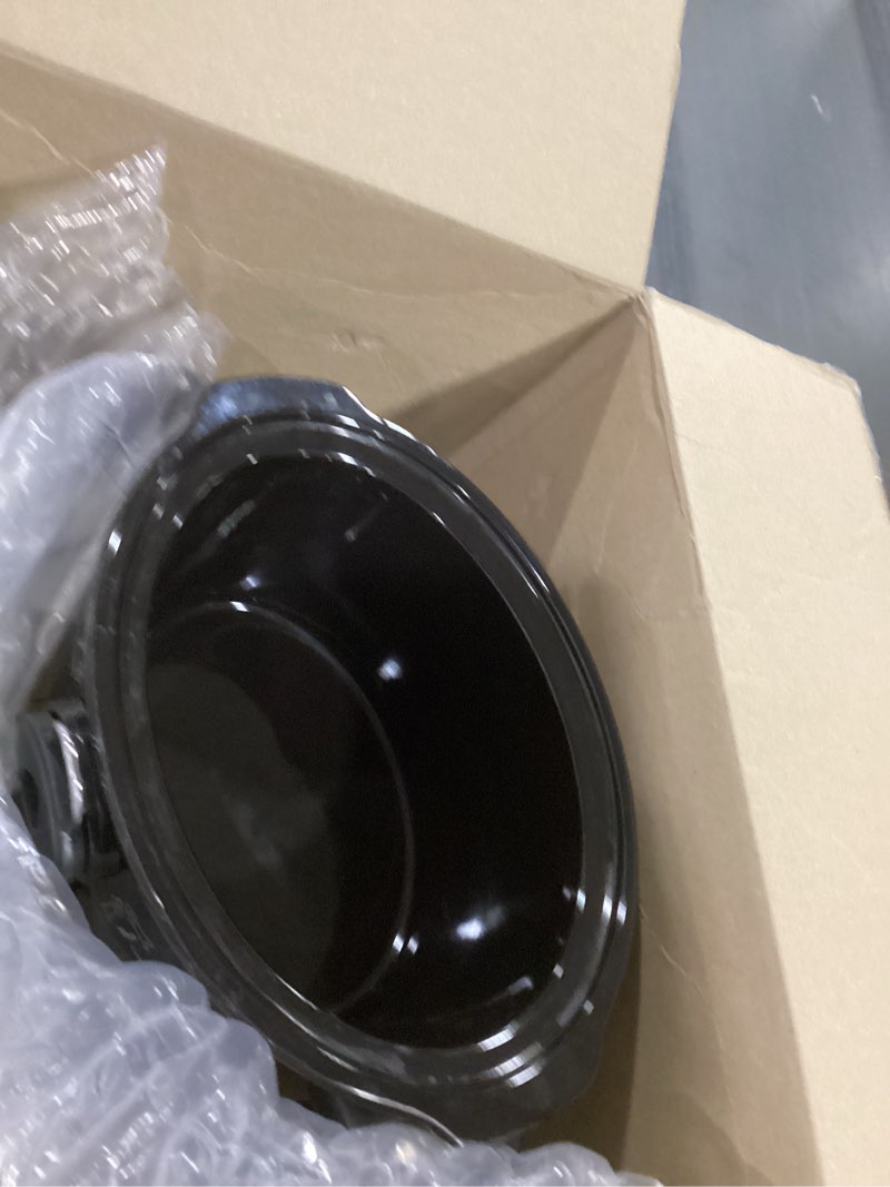 Condition photo showing As Is for Hamilton Beach Slow Cooker with 3 Cooking Settings, Dishwasher-Safe Stoneware Crock & Glass, 8-Quart Built-In Lid Rest, Black Black 8 Quarts