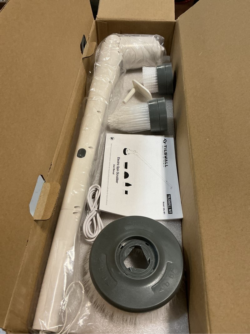 Condition photo showing As Is for TUYU Electric Spin Scrubber, Full-Body IPX7 Waterproof Bathroom Scrubber with Power LCD Display, Adjustable Extension Handle, Cordless Shower Cleaner Brush for Bathtub Kitchen Wall Cleaning Black