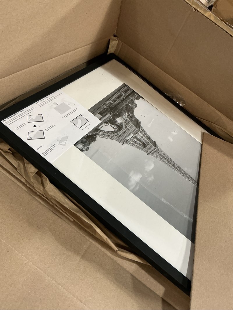 Condition photo showing As Is for upsimples 16x20 picture frame, display pictures 11x14 with mat or 16 x 20 without, wall hanging poster frame, black, 1 pack black 16x20