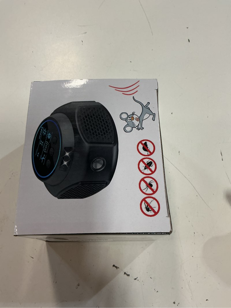 Condition photo showing New/Like New for ultrasonic pest repellent plug-in, electronic mouse traps & insect repellent, pest control for rodent, roach, ant, squirrel, spider, bugs, mouse, rat, bat for home, office, warehouse black 1 pack