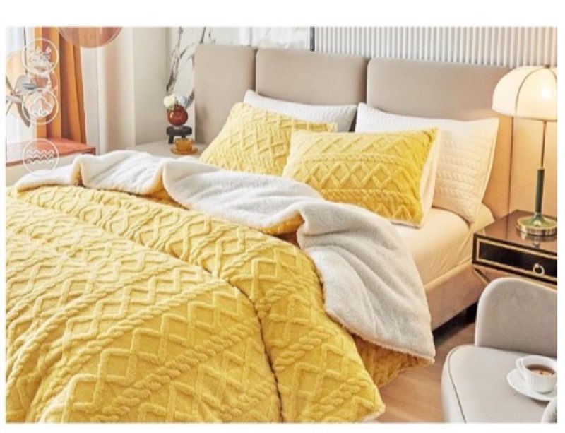 (Similar) Joyreap 3-Piece Fluffy Faux Fur Sherpa Comforter Set, King Size Luxury Tufted Bedding Comforter Set, All Season Soft n Cozy Plush Comforter Bed Set- Yellow, 100x88 inches