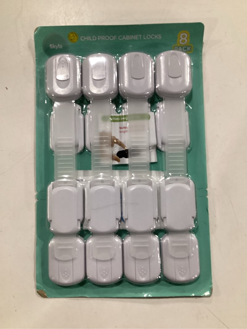 Condition photo showing New/Like New for skyla homes baby locks (8-pack) child safety cabinet proofing - safe quick and easy 3m adhesive cabinet drawer door latches no screws & magnets multi-purpose for furniture kitchen ovens toilet seats white 8 count (pack of 1)