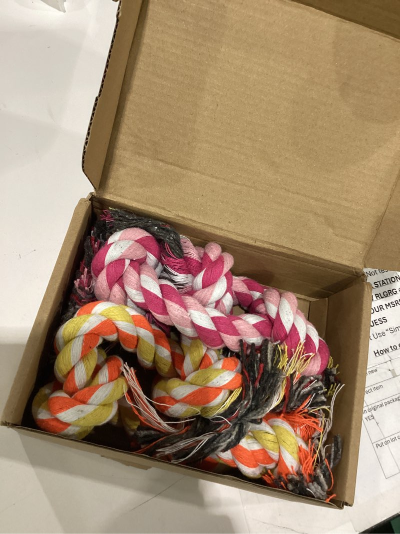 Condition photo showing Good Condition for szee dog rope toy 2-pack, rope toys for dogs, suitable for small breeds | 3 knots 14 inches, energy release, boredom relief and teeth cleaning (pink & orange) 2 pcs pink&orange