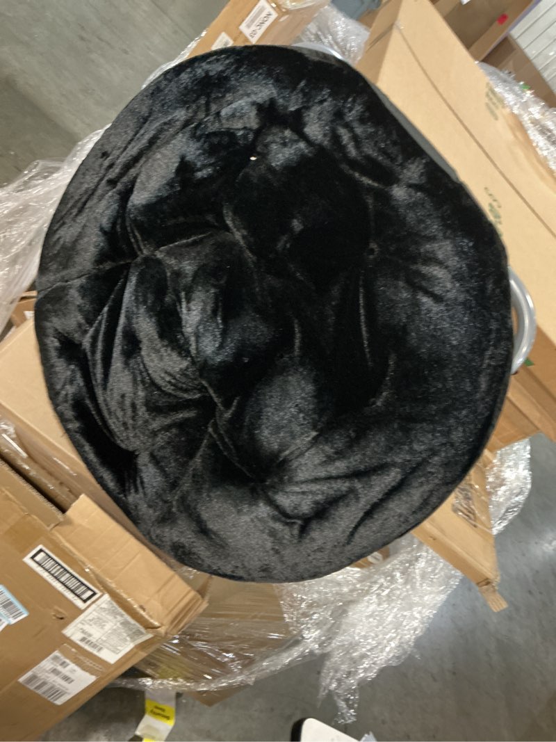 Condition photo showing New/Like New for urban lifestyle faux fur saucer chair, foldable cozy accent chair for kids, teens & adults, gaming chair dorm chair bedroom chair, metal frame, black faux fur seat
