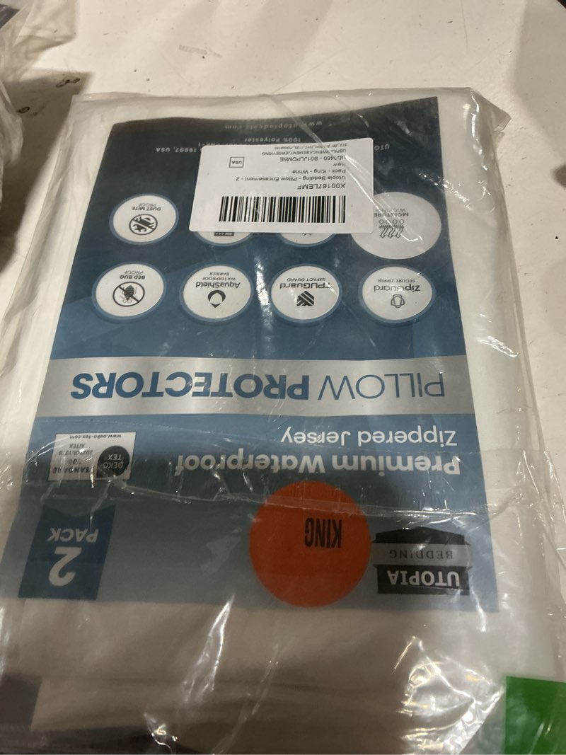 Condition photo showing New/Like New for set of 2 pillow protectors with zipper king size, bed bug and dust mite proof pillow covers, ultra soft pillow encasements, moisture wicking and waterproof pillow cases by utopia bedding (white) white king (pack of 2)