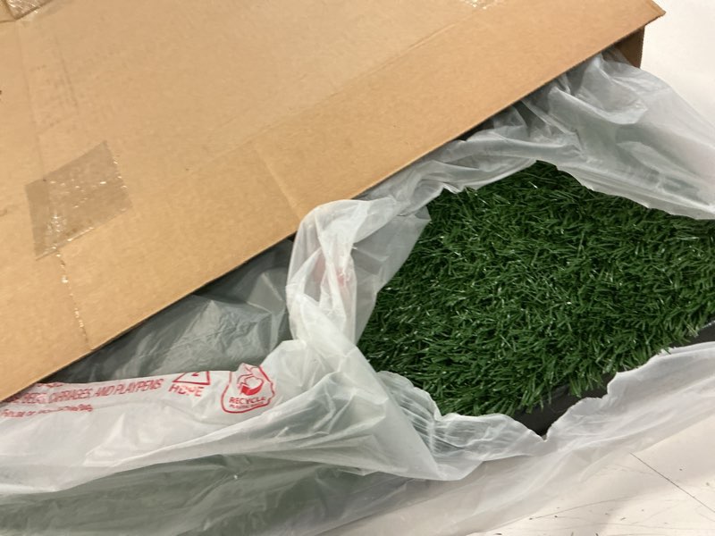 Condition photo showing Good Condition for artificial grass puppy pee pad for dogs and small pets - 20x30 inch, reusable 4-layer turf pads for dogs with tray - indoor and outdoor fake grass potty pet supplies by petmaker large 4-layer system