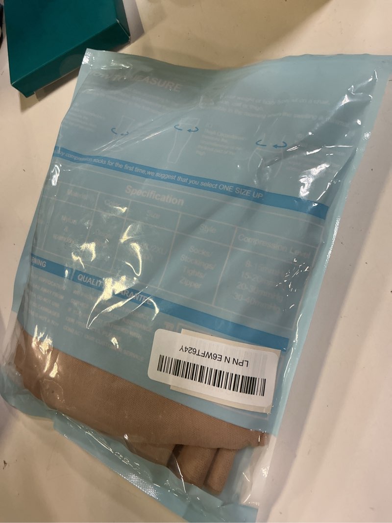 Condition photo showing Good Condition for compression stockings for women & men, 2 pairs 15-20mmhg thigh high compression socks for varicose veins, swelling, pregnant medium footless/beige/2 pair