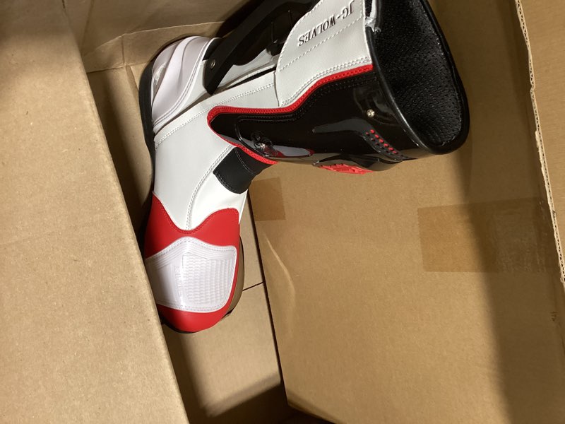 Condition photo showing Good Condition for motorcycle riding boots motorcycle leather boots for women and men protection anti slip racing sports 11 women/10 men red