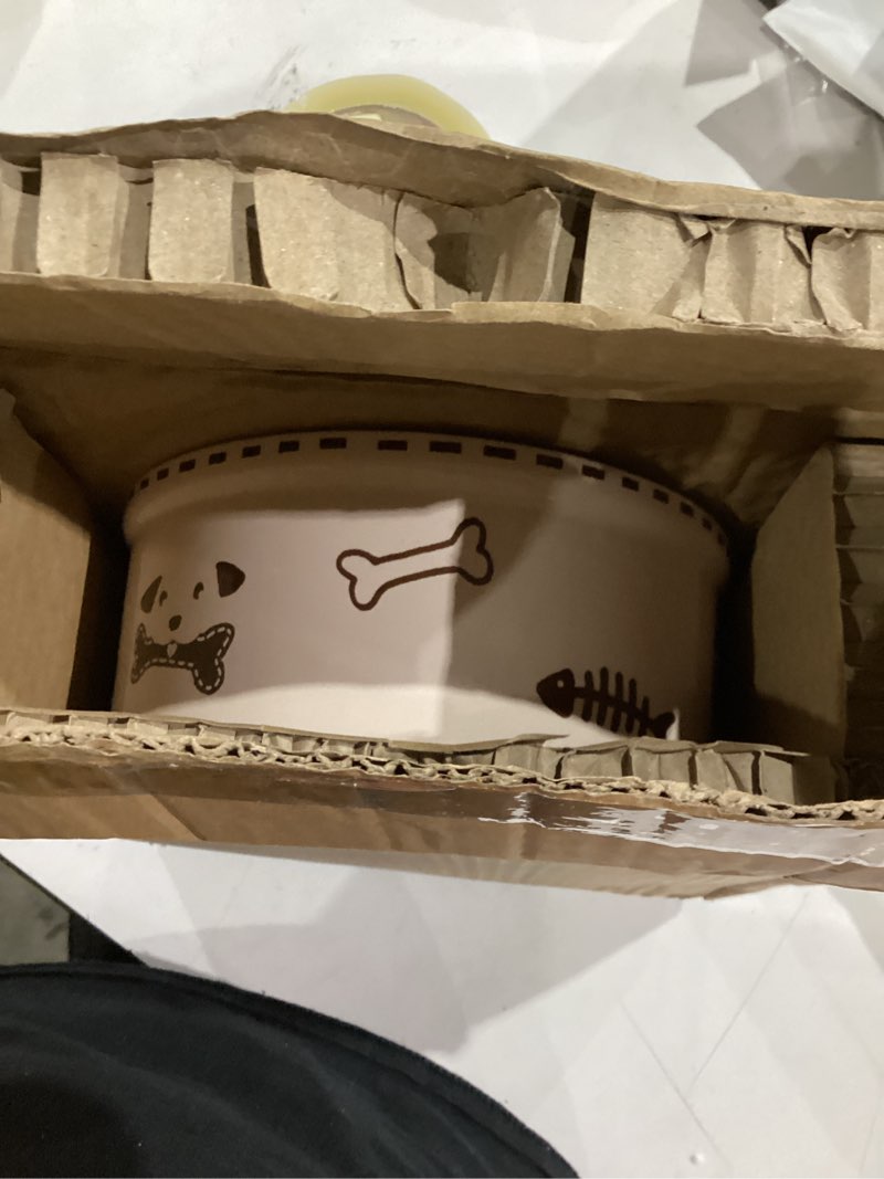 Condition photo showing New/Like New for Ceramic Dog Bowl 55oz Heavy Duty Pet Food and Water Bowl for Medium Large Dogs Non Slip Weighted Dog Dish with Cute Bone and Fish Design Easy to Clean Light Pink