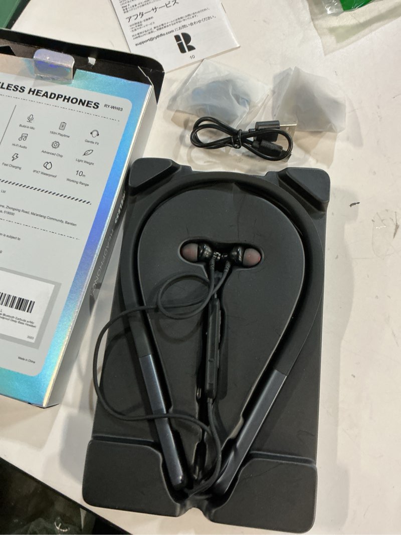 Condition photo showing Good Condition for Rythflo Bluetooth Headphones, 150H Playtime Wireless Bluetooth Earbuds w/Mic in-Ear Magnetic Neckband Earphone, IPX7 Sweatproof Deep Bass Headset for Home, Traveling, Outdoor, Business Trips Black