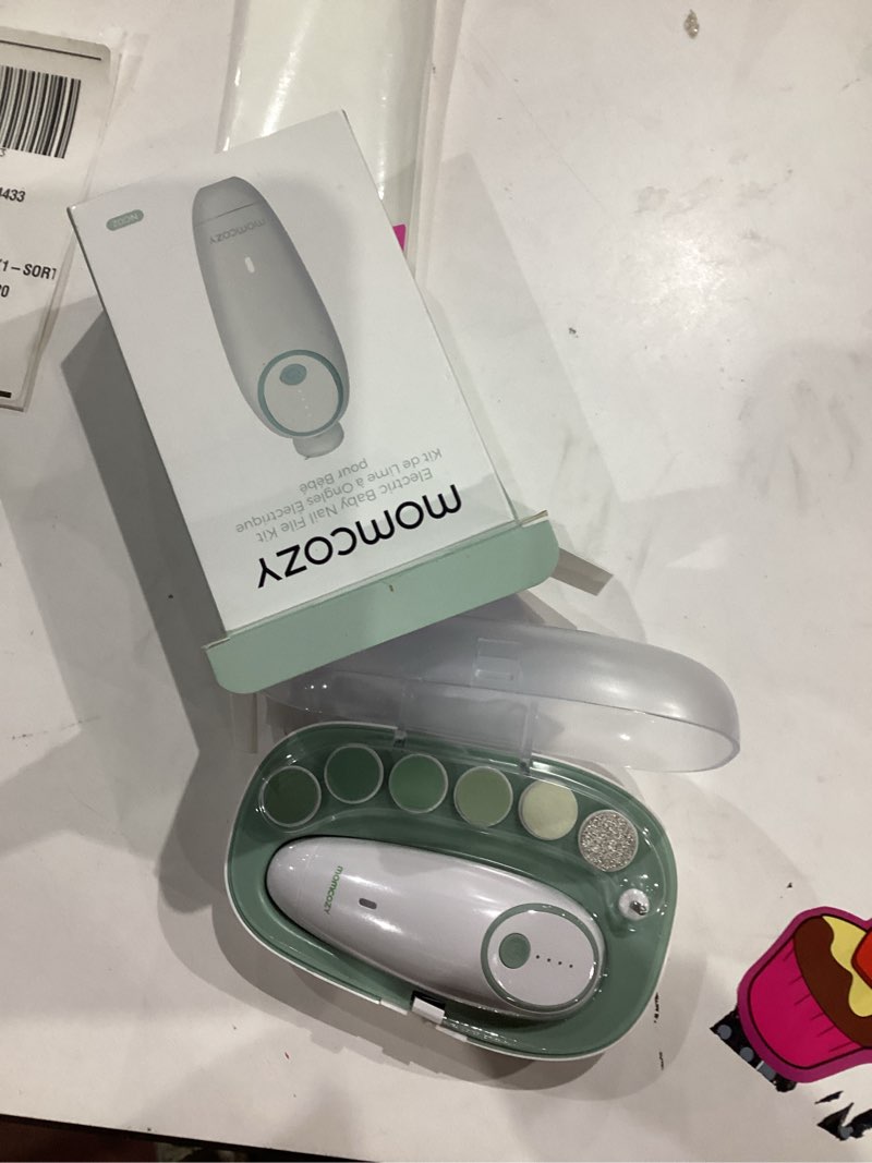 Condition photo showing Good Condition for momcozy baby nail file electric, gentle baby nail trimmer electric, baby nail clipper with night light, 7 grinding head replacement pads, green