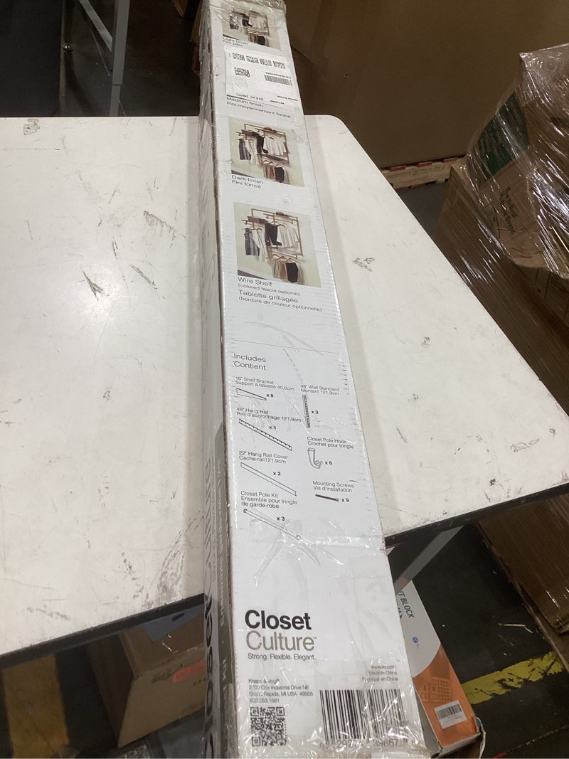 Condition photo showing As Is for closet culture by knape & vogt culture 4 ft. steel closet hardware kit in champagne nickel shelving (0300-kita-4cn)