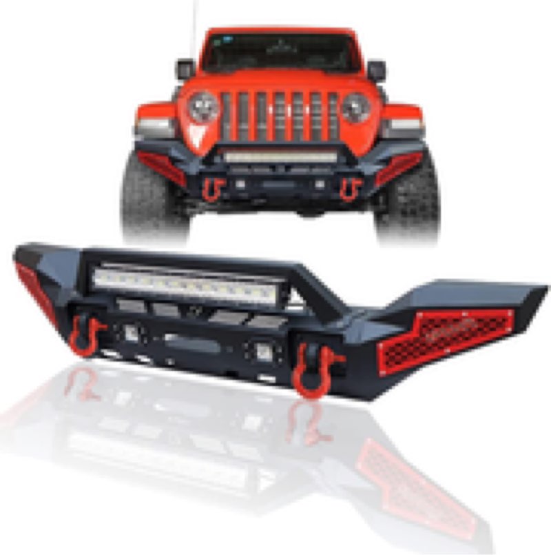 (Similar)Jeep Wrangler Front Bumper with Winch Plate 5 LED Lights for JK JKU 4xe JL JLU Jeep Gladiator JT
