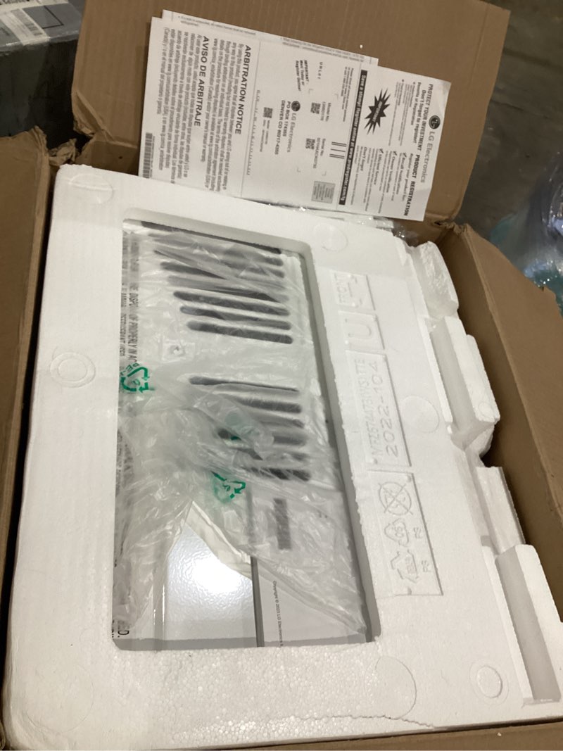 Condition photo showing Good Condition for lg 6,000 btu window air conditioner, 115v, cools 250 sq.ft. for bedroom, den, living room, quiet operation, with remote, 2 cooling & fan speeds, 2-way air deflection, auto restart, white 6000 btu electronic & standard white
