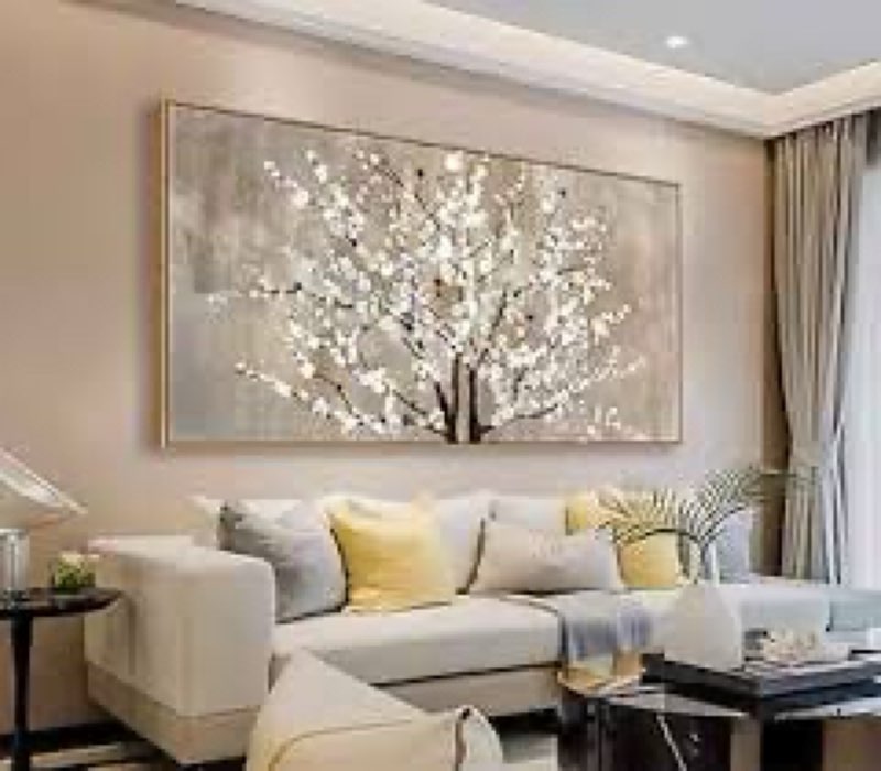 arteWOODS Flowers Framed Wall Art - Beige Flower Branches Canvas Pictures Wall Decor Rustic Brown Bo