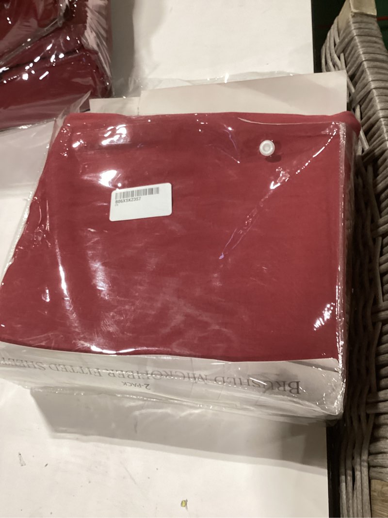 Condition photo showing As Is for beckham hotel collection fitted bed sheet, set of 2 - twin size, burgundy - cooling microfiber sheet