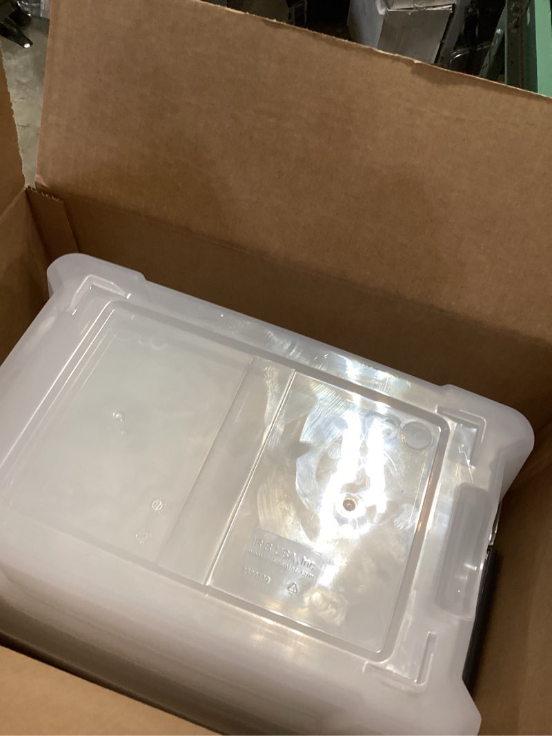 Condition photo showing As Is for iris usa, inc. tb-42 12 quart stack & pull box, clear, 6 stack and pull tb-35 5 quart stack & pull box, clear