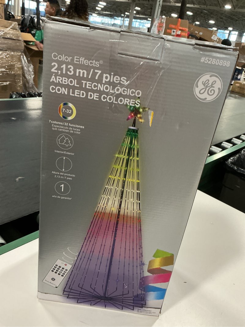 Condition photo showing As Is for 7.5ft Outdoor Christmas Cone Tree Lights - 202 LED Color Changing Lighted Tree with Remote for Yard, Indoor & Outdoor Decoration